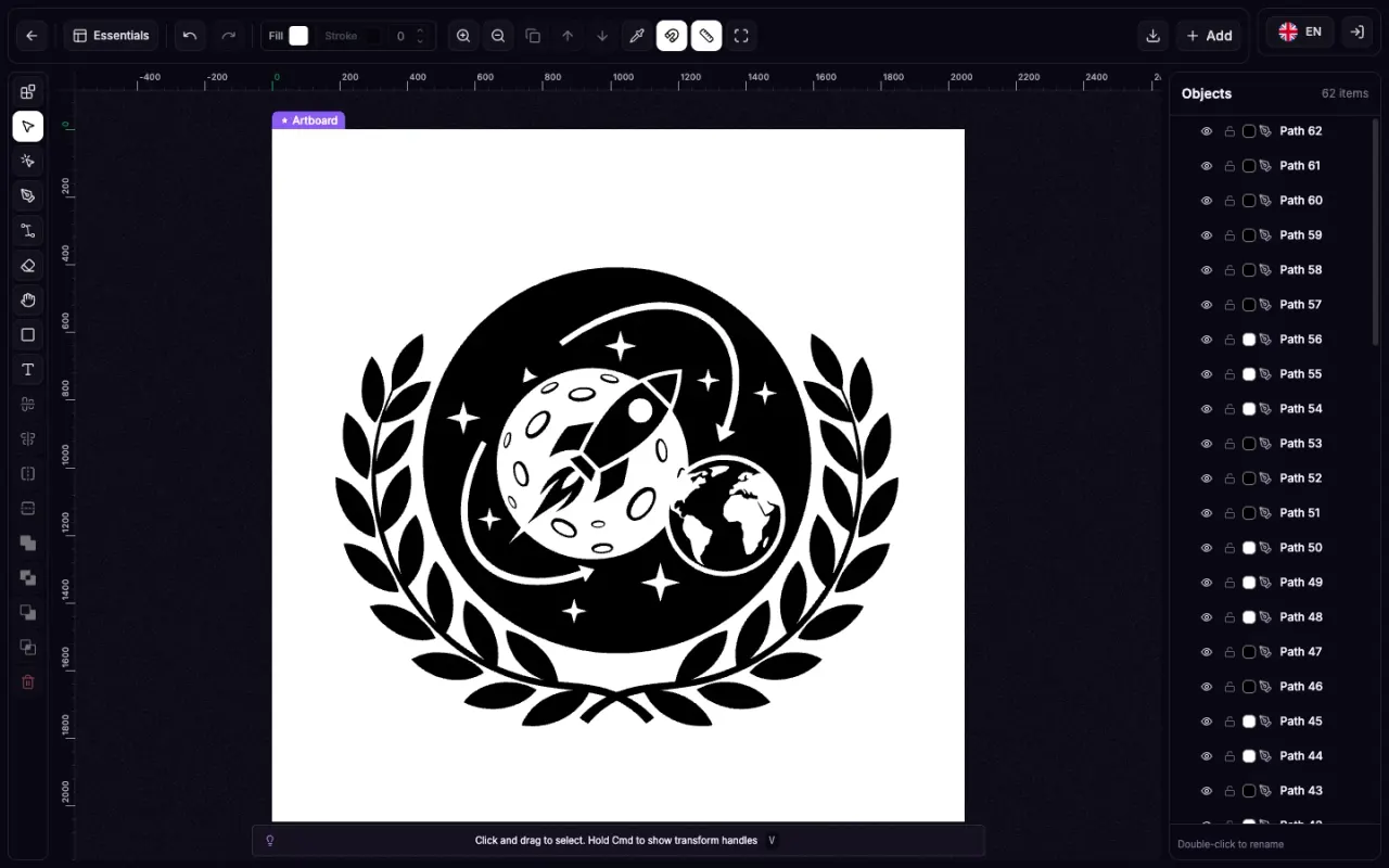 SvgCraft editor showing a single-color SVG and its vector objects
